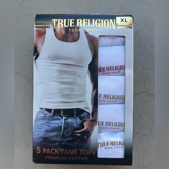 True Religion Premium Cotton Ribbed Tank Tops 5-Pack Men's XL White - Picture 1 of 7